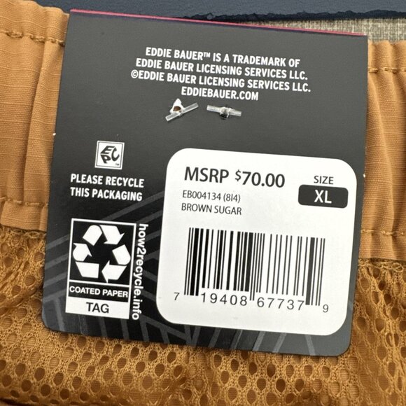 Eddie Bauer Men's XL Ripstop Tech Cargo Short Nylon UPF50+ Brown NWT 0607 - Picture 8 of 16
